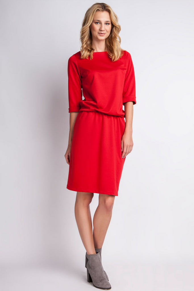Robe, taille haute fluide, rouge