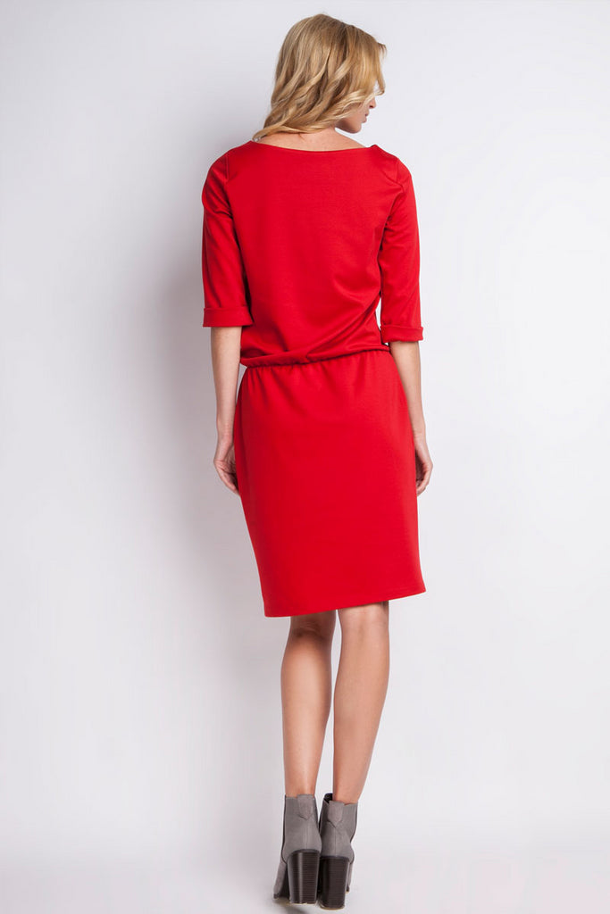 Robe, taille haute fluide, rouge (dos)