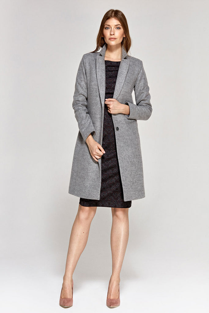 Manteau pardessus gris en laine feutrée (ouvert)