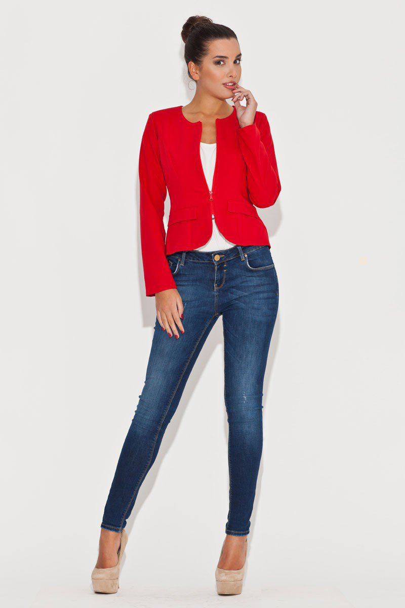 Veste femme rouge, avec noeud fantaisie